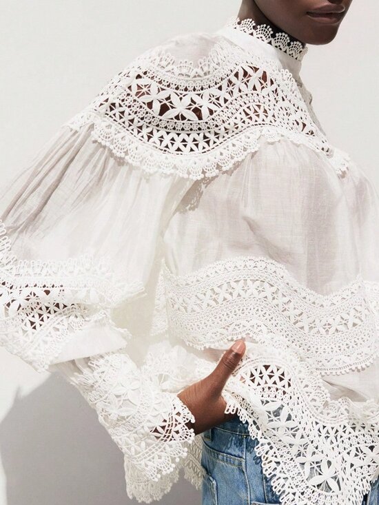 White Elegant Women's Patchwork Top - Picture 1 of 9